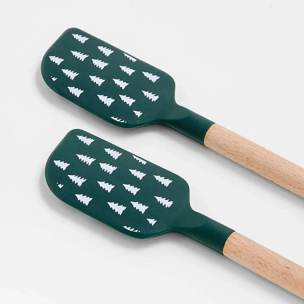 Crate & Barrel Green Trees Silicone and Wood Mini Spatulas, Set of 2